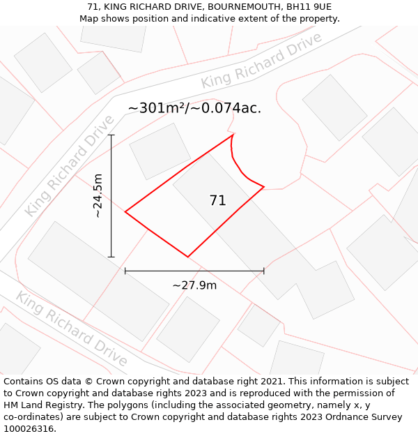 71, KING RICHARD DRIVE, BOURNEMOUTH, BH11 9UE: Plot and title map