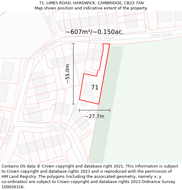 71, LIMES ROAD, HARDWICK, CAMBRIDGE, CB23 7XN: Plot and title map