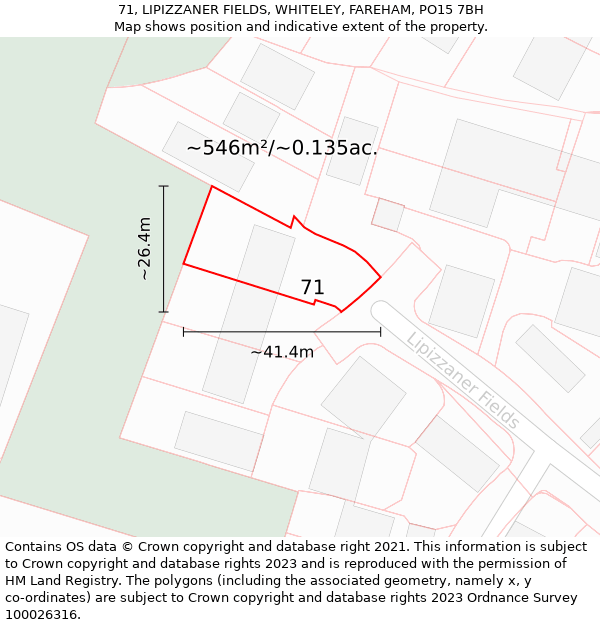 71, LIPIZZANER FIELDS, WHITELEY, FAREHAM, PO15 7BH: Plot and title map