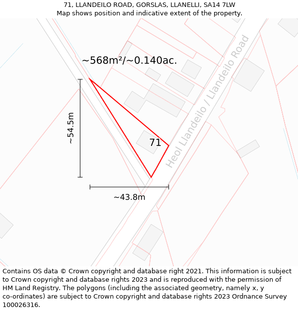 71, LLANDEILO ROAD, GORSLAS, LLANELLI, SA14 7LW: Plot and title map