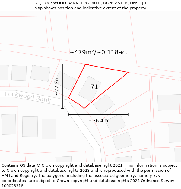 71, LOCKWOOD BANK, EPWORTH, DONCASTER, DN9 1JH: Plot and title map