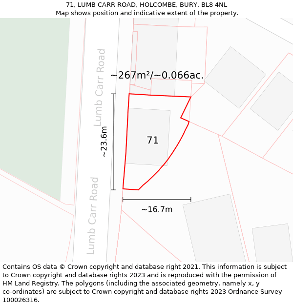 71, LUMB CARR ROAD, HOLCOMBE, BURY, BL8 4NL: Plot and title map