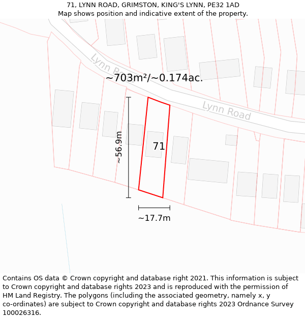 71, LYNN ROAD, GRIMSTON, KING'S LYNN, PE32 1AD: Plot and title map