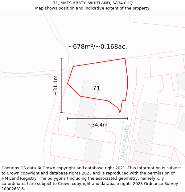 71, MAES ABATY, WHITLAND, SA34 0HQ: Plot and title map