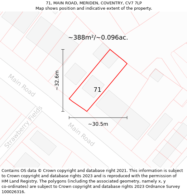 71, MAIN ROAD, MERIDEN, COVENTRY, CV7 7LP: Plot and title map