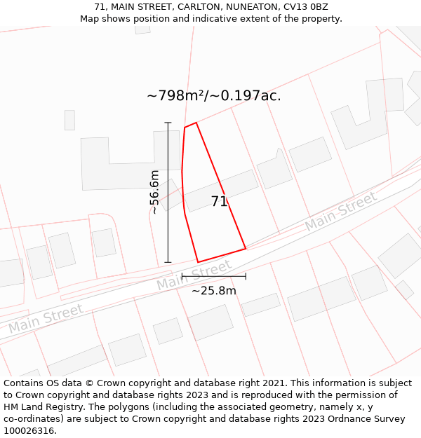 71, MAIN STREET, CARLTON, NUNEATON, CV13 0BZ: Plot and title map