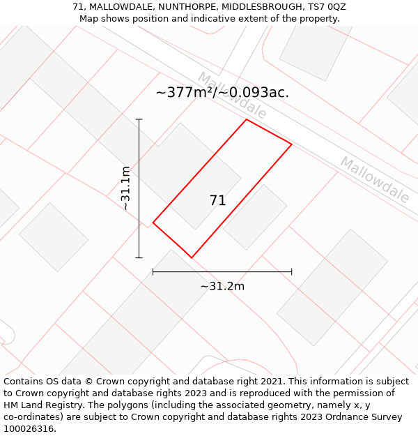 71, MALLOWDALE, NUNTHORPE, MIDDLESBROUGH, TS7 0QZ: Plot and title map