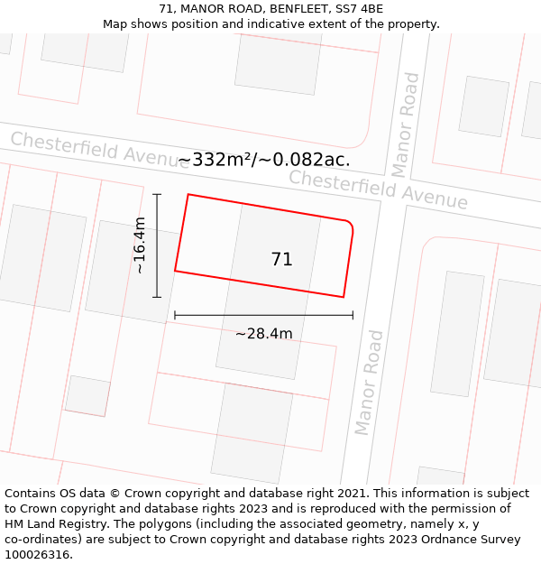 71, MANOR ROAD, BENFLEET, SS7 4BE: Plot and title map