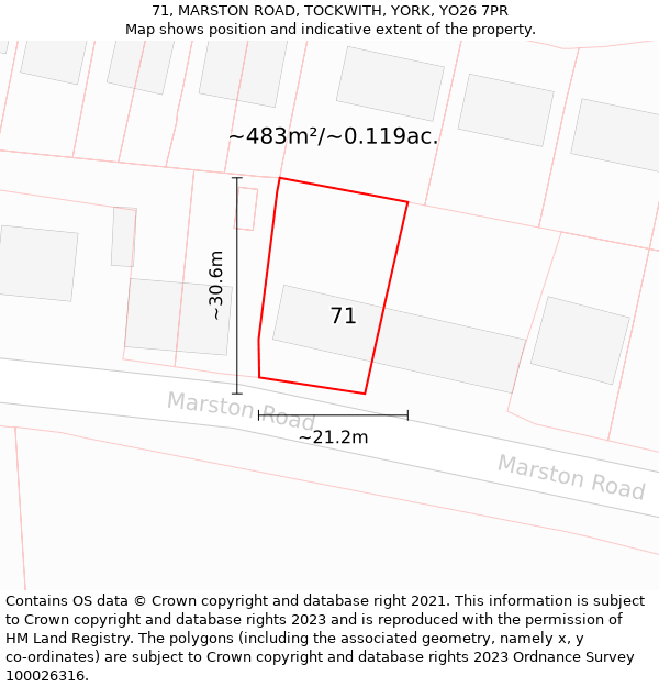 71, MARSTON ROAD, TOCKWITH, YORK, YO26 7PR: Plot and title map