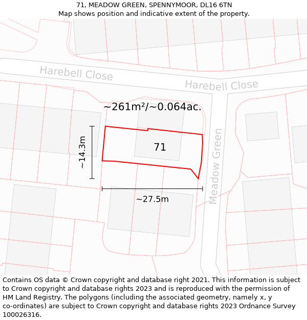 71, MEADOW GREEN, SPENNYMOOR, DL16 6TN: Plot and title map