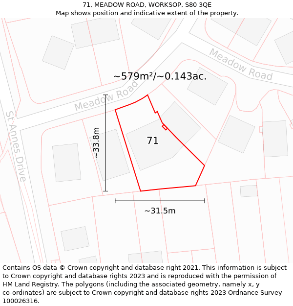 71, MEADOW ROAD, WORKSOP, S80 3QE: Plot and title map