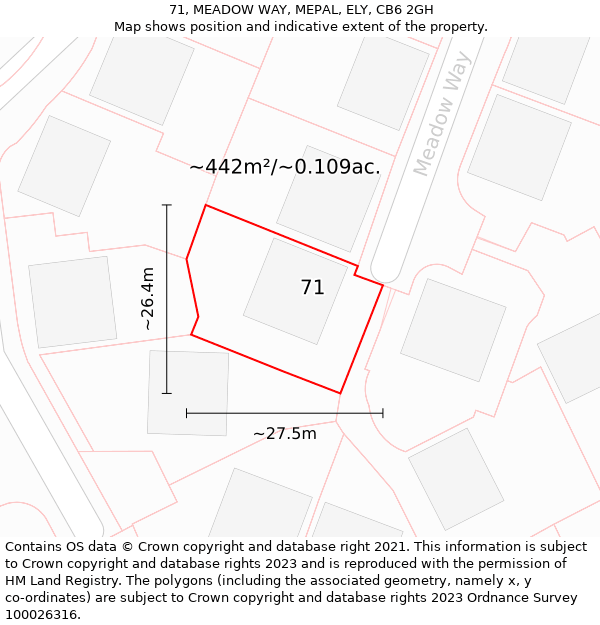 71, MEADOW WAY, MEPAL, ELY, CB6 2GH: Plot and title map