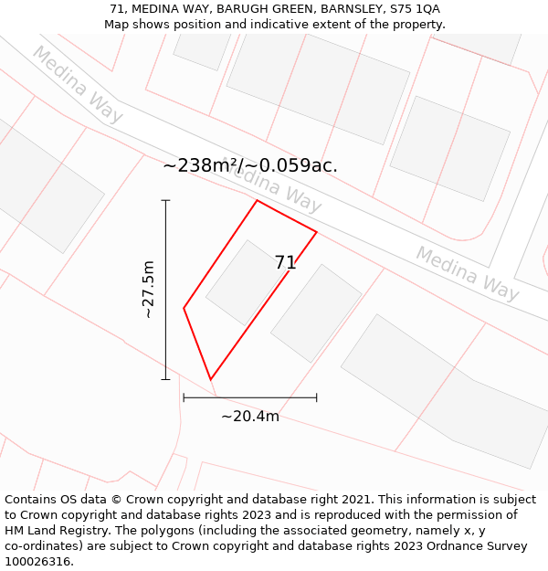 71, MEDINA WAY, BARUGH GREEN, BARNSLEY, S75 1QA: Plot and title map