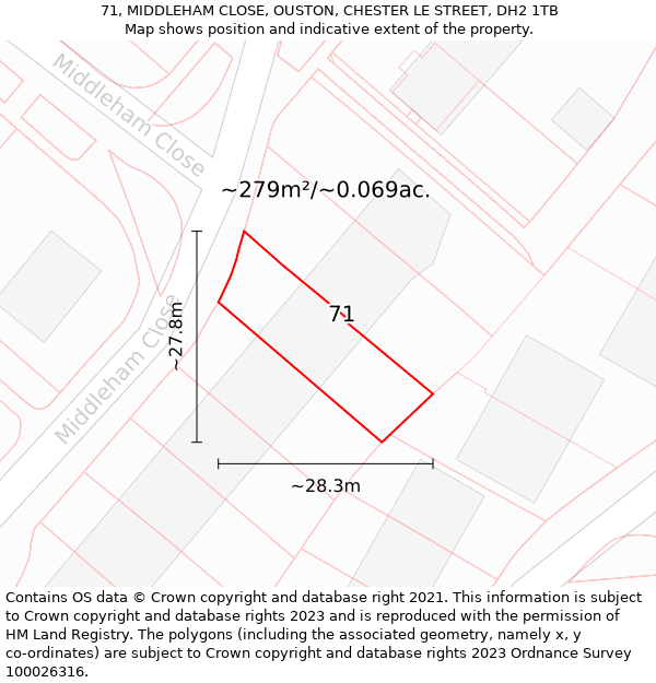 71, MIDDLEHAM CLOSE, OUSTON, CHESTER LE STREET, DH2 1TB: Plot and title map