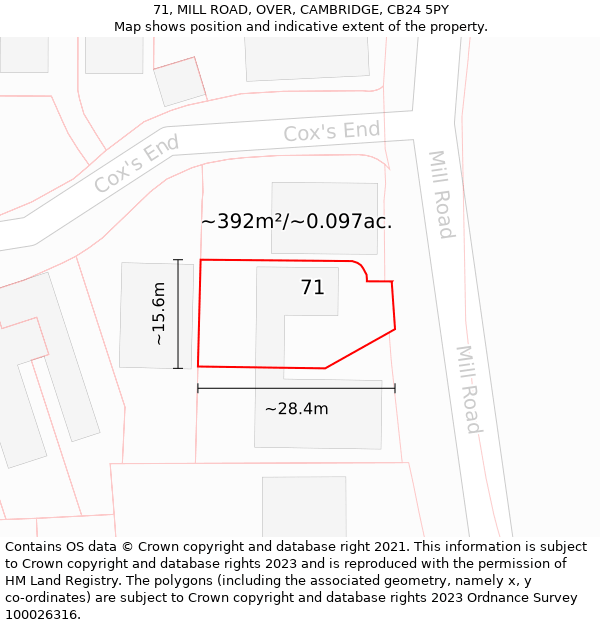 71, MILL ROAD, OVER, CAMBRIDGE, CB24 5PY: Plot and title map