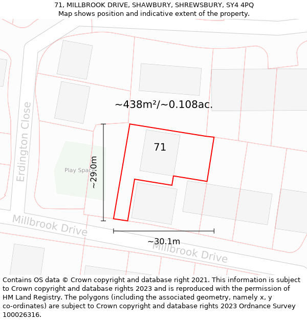 71, MILLBROOK DRIVE, SHAWBURY, SHREWSBURY, SY4 4PQ: Plot and title map