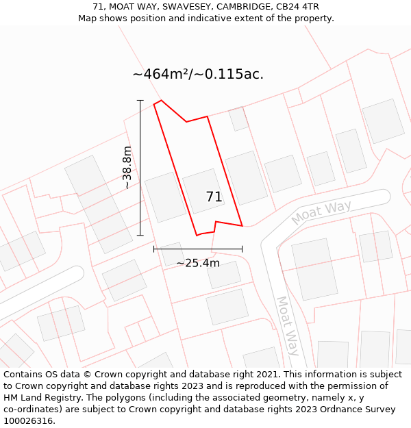 71, MOAT WAY, SWAVESEY, CAMBRIDGE, CB24 4TR: Plot and title map