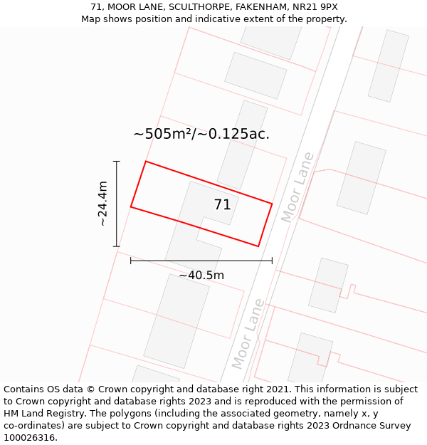 71, MOOR LANE, SCULTHORPE, FAKENHAM, NR21 9PX: Plot and title map