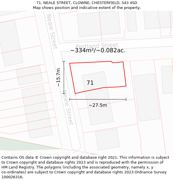 71, NEALE STREET, CLOWNE, CHESTERFIELD, S43 4SD: Plot and title map