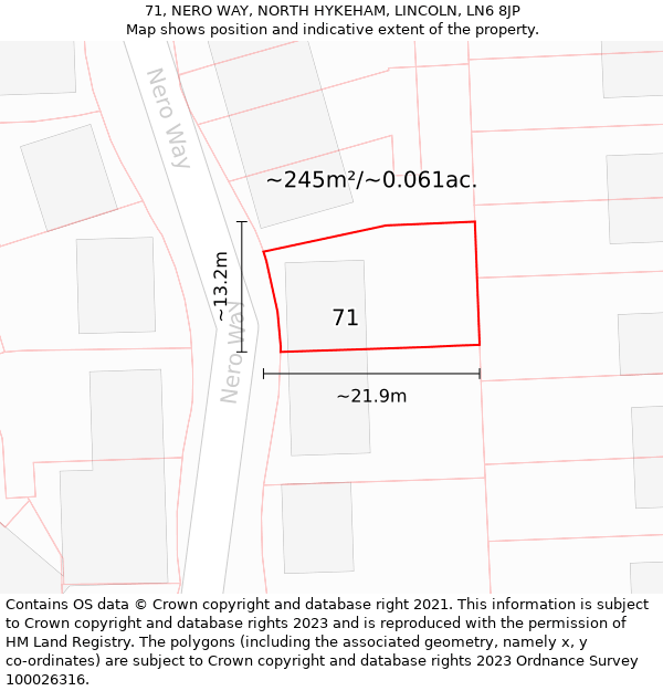 71, NERO WAY, NORTH HYKEHAM, LINCOLN, LN6 8JP: Plot and title map