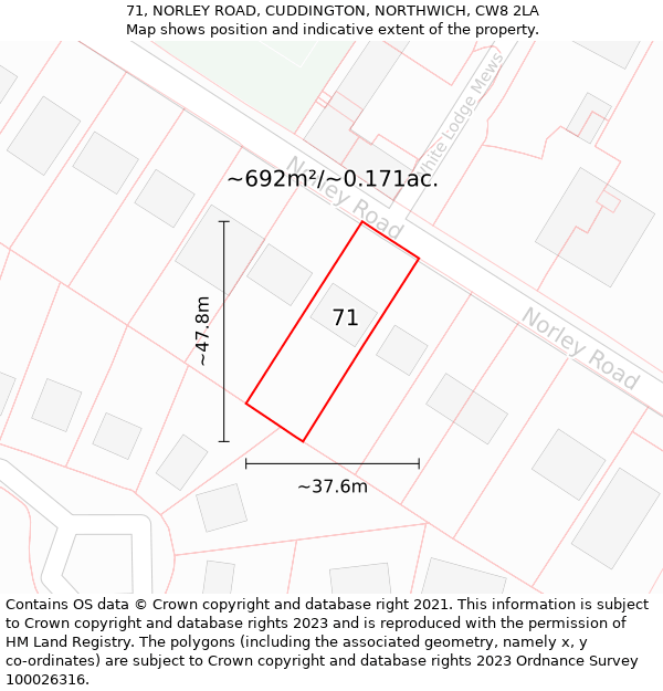 71, NORLEY ROAD, CUDDINGTON, NORTHWICH, CW8 2LA: Plot and title map