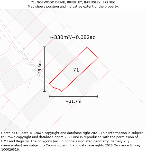 71, NORWOOD DRIVE, BRIERLEY, BARNSLEY, S72 9EG: Plot and title map