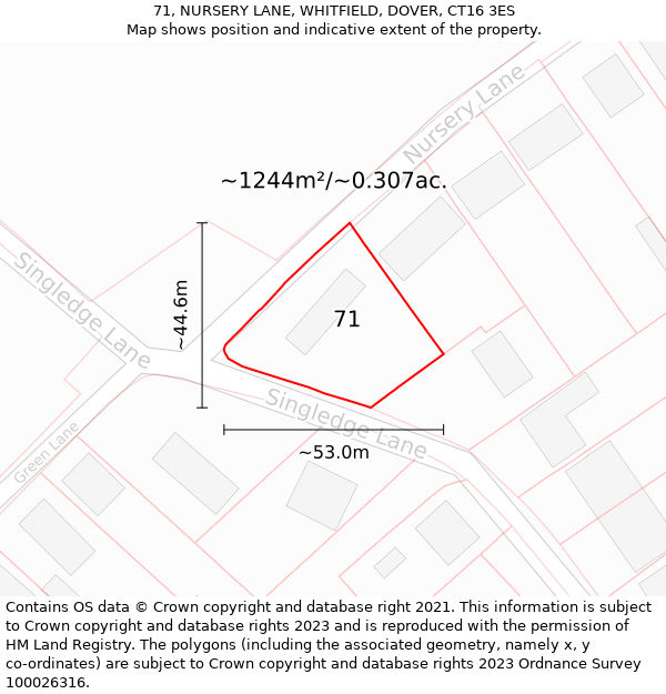 71, NURSERY LANE, WHITFIELD, DOVER, CT16 3ES: Plot and title map