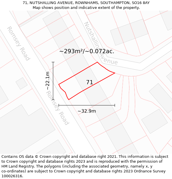 71, NUTSHALLING AVENUE, ROWNHAMS, SOUTHAMPTON, SO16 8AY: Plot and title map