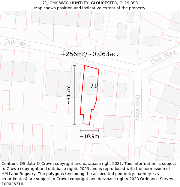 71, OAK WAY, HUNTLEY, GLOUCESTER, GL19 3SD: Plot and title map