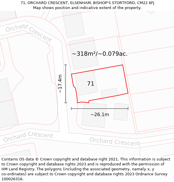 71, ORCHARD CRESCENT, ELSENHAM, BISHOP'S STORTFORD, CM22 6FJ: Plot and title map