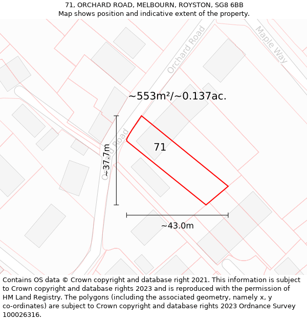 71, ORCHARD ROAD, MELBOURN, ROYSTON, SG8 6BB: Plot and title map