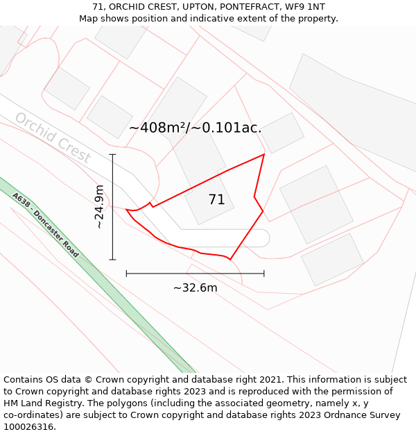 71, ORCHID CREST, UPTON, PONTEFRACT, WF9 1NT: Plot and title map