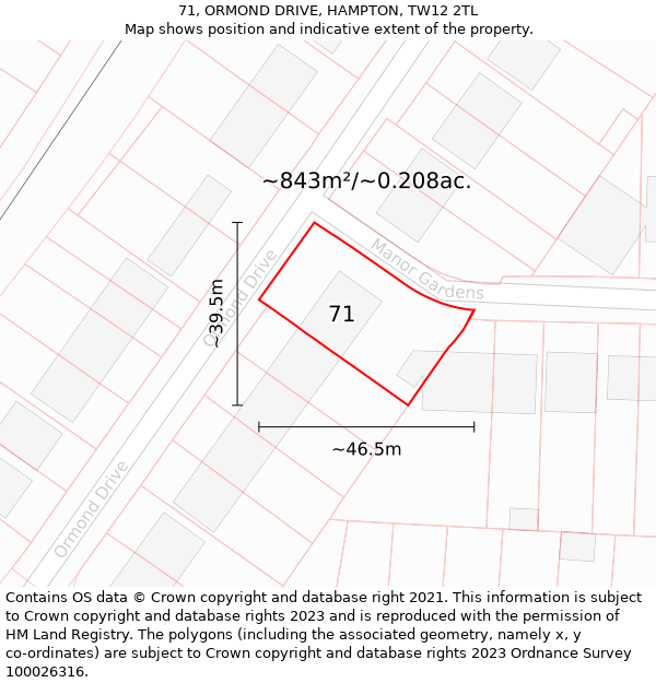 71, ORMOND DRIVE, HAMPTON, TW12 2TL: Plot and title map