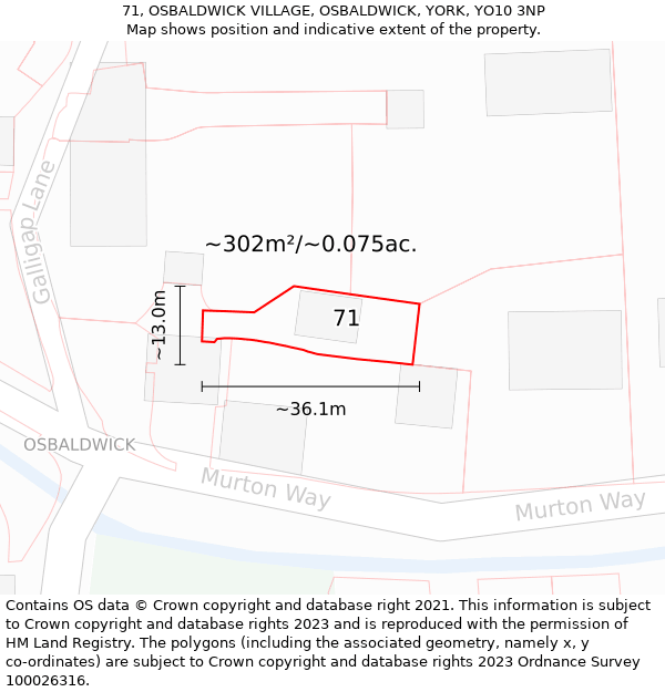 71, OSBALDWICK VILLAGE, OSBALDWICK, YORK, YO10 3NP: Plot and title map