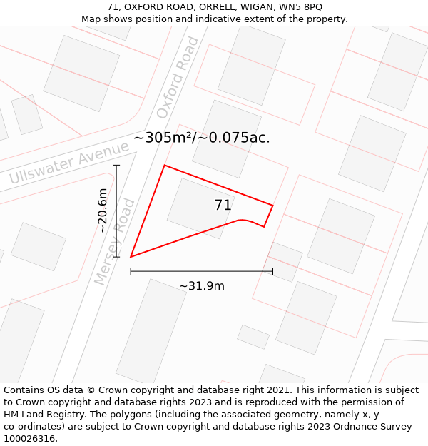 71, OXFORD ROAD, ORRELL, WIGAN, WN5 8PQ: Plot and title map