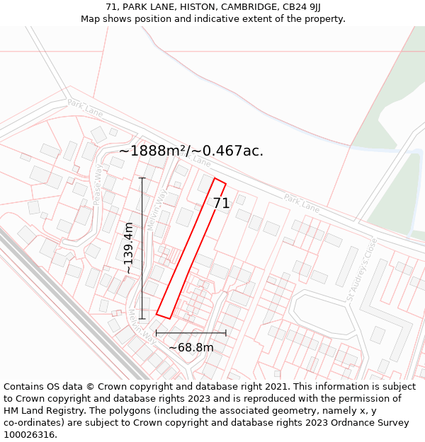 71, PARK LANE, HISTON, CAMBRIDGE, CB24 9JJ: Plot and title map