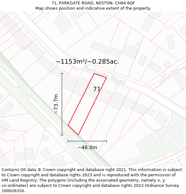 71, PARKGATE ROAD, NESTON, CH64 6QF: Plot and title map