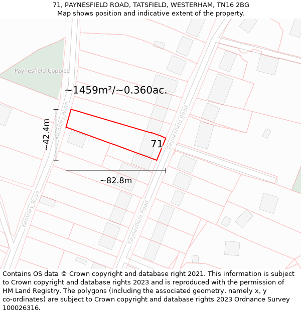 71, PAYNESFIELD ROAD, TATSFIELD, WESTERHAM, TN16 2BG: Plot and title map