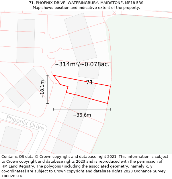 71, PHOENIX DRIVE, WATERINGBURY, MAIDSTONE, ME18 5RS: Plot and title map