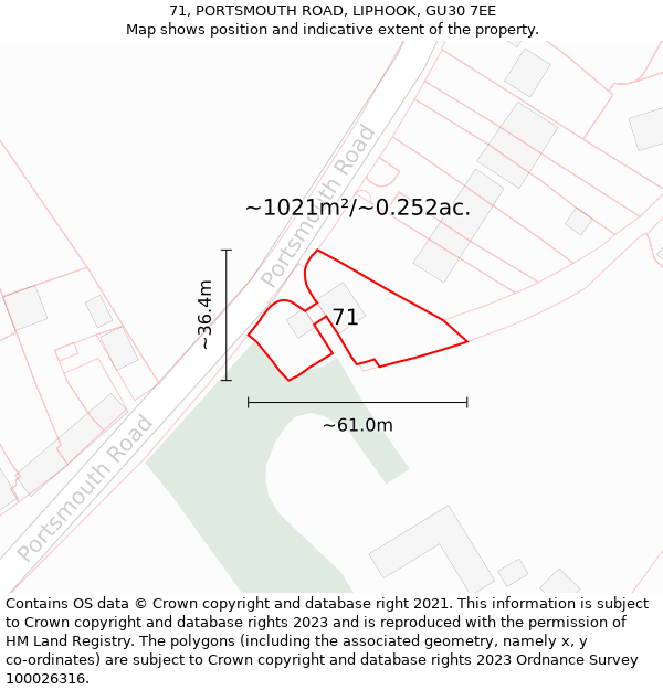 71, PORTSMOUTH ROAD, LIPHOOK, GU30 7EE: Plot and title map