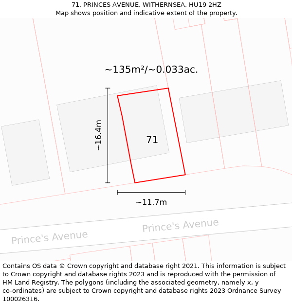 71, PRINCES AVENUE, WITHERNSEA, HU19 2HZ: Plot and title map