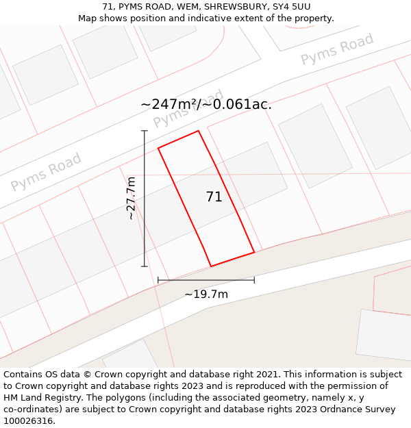 71, PYMS ROAD, WEM, SHREWSBURY, SY4 5UU: Plot and title map