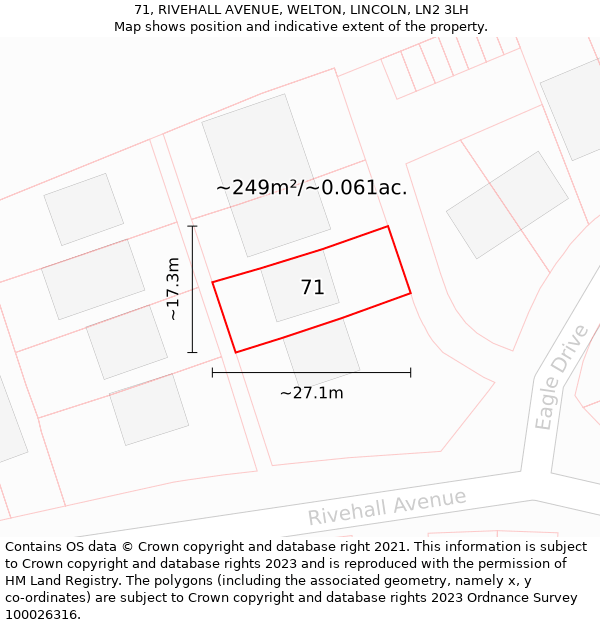 71, RIVEHALL AVENUE, WELTON, LINCOLN, LN2 3LH: Plot and title map