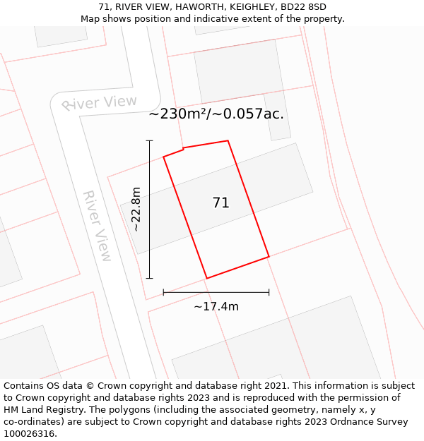 71, RIVER VIEW, HAWORTH, KEIGHLEY, BD22 8SD: Plot and title map