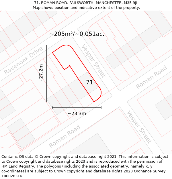 71, ROMAN ROAD, FAILSWORTH, MANCHESTER, M35 9JL: Plot and title map