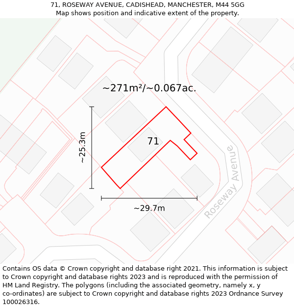 71, ROSEWAY AVENUE, CADISHEAD, MANCHESTER, M44 5GG: Plot and title map