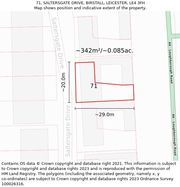 71, SALTERSGATE DRIVE, BIRSTALL, LEICESTER, LE4 3FH: Plot and title map