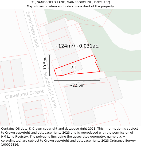 71, SANDSFIELD LANE, GAINSBOROUGH, DN21 1BQ: Plot and title map