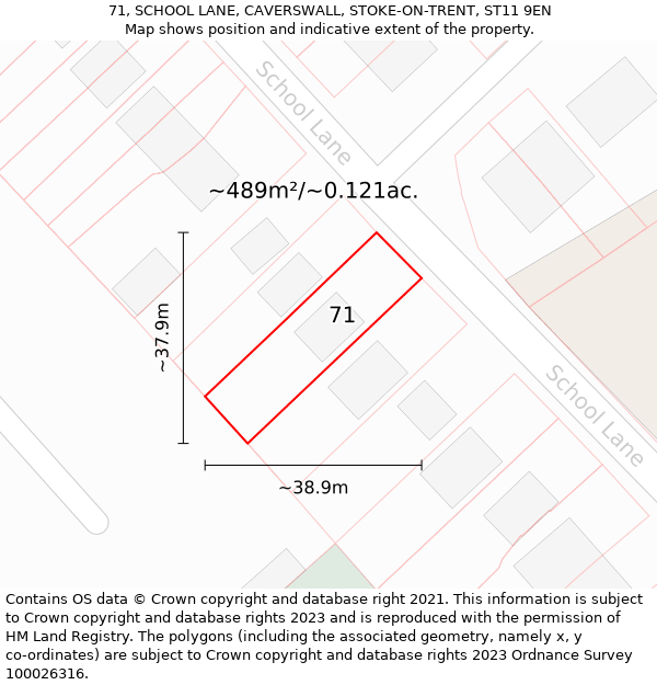 71, SCHOOL LANE, CAVERSWALL, STOKE-ON-TRENT, ST11 9EN: Plot and title map