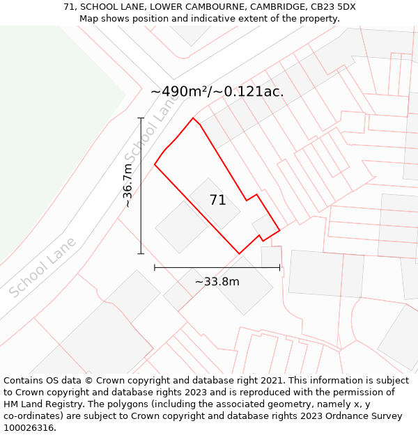 71, SCHOOL LANE, LOWER CAMBOURNE, CAMBRIDGE, CB23 5DX: Plot and title map